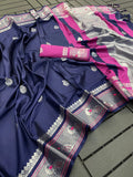 Navy Blue Soft Cotton Silk Sapphire Nightfall Charm Saree For Women