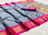 Grey Pink Soft Cotton Silk Rosy Smoke Whisper Saree For Women