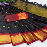 Black And Red Soft Cotton Silk Crimson Shadow Aura Saree For Women
