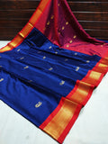Navy Blue Red Soft Cotton Silk Nautical Ruby Charm Saree For Women