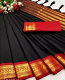 Black Red Soft Cotton Silk Velvet Scarlet Touch Saree For Women
