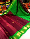 Brown Green Soft Cotton Silk Olive Meadow Essence Saree For Women