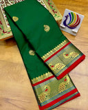 Green & Red Soft Cotton Silk Verdant Ruby Bloom Saree For Women