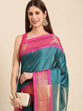 Teal Blue & Pink Soft Cotton Silk Blush Mirage Saree For Women