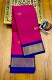 Pink Blue Soft Cotton Silk Rose Sky Serenity Saree For Women