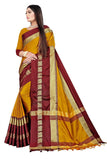 Mustard Yellow & Maroon Soft Cotton Silk Heritage Grandeur Saree For Women