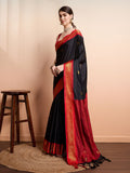 Black Red Soft Cotton Silk Midnight Crimson Saree For Women