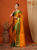 Gold Green Soft Cotton Silk Forest Whisper Saree For Women