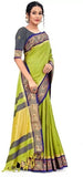 Lemon Green & Navy Blue Soft Cotton Silk Ocean Spark Saree For Women
