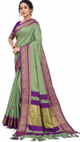 Sage Green & Purple Soft Cotton Silk Orchid Whisper Saree For Women