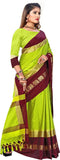 Lemon Green & Brown Soft Cotton Silk Citrus Earth Bloom Saree For Women