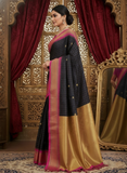 Black And Pink Soft Cotton Silk Blush Noir Elegance Saree For Women
