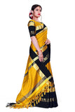 Gold & Black Soft Cotton Silk Sunburst & Shadow Saree For Women