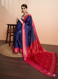 Navy Blue Red Soft Cotton Silk Nautical Ruby Charm Saree For Women
