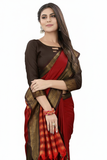 Red & Brown Soft Cotton Silk Ruby Garden Charm Saree For Women