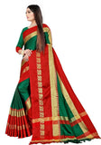 Green & Red Soft Cotton Silk Auspicious Harmony Saree For Women