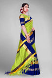 Lemon Green & Blue Soft Cotton Silk Citrus Ocean Harmony Saree For Women