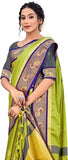 Lemon Green & Navy Blue Soft Cotton Silk Ocean Spark Saree For Women
