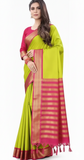 Parrot Green & Pink Soft Cotton Silk Tropical Blush Bliss Saree For Women