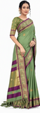 Sage Green & Purple Soft Cotton Silk Orchid Whisper Saree For Women