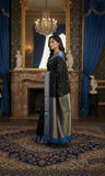 Black And Blue Soft Cotton Silk Mid Night Harmony Saree For Women