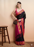 Black Pink Soft Cotton Silk Blush Noir Grace Saree For Women