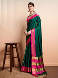 Green Pink Soft Cotton Silk Emerald Rose Touch Saree For Women