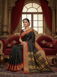 Black And Red Soft Cotton Silk Crimson Shadow Aura Saree For Women