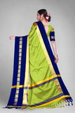 Lemon Green & Blue Soft Cotton Silk Citrus Ocean Harmony Saree For Women