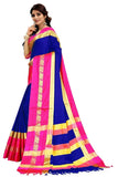 Navy Blue & Pink Soft Cotton Silk Marine Blush Bloom Saree For Women