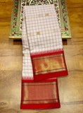 White & Red Soft Cotton Silk Ivory Ruby Radiance Saree For Women