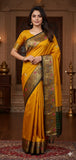 Gold Yellow Black Soft Cotton Silk Amber Night Fusion Saree For Women