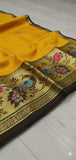 Gold Yellow Black Soft Cotton Silk Amber Night Fusion Saree For Women