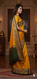 Gold Yellow Black Soft Cotton Silk Amber Night Fusion Saree For Women