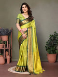 Bright Yellow & Green Soft Cotton Silk Sunlit Meadow Glow Saree For Women