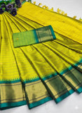Bright Yellow & Green Soft Cotton Silk Sunlit Meadow Glow Saree For Women