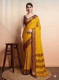 Yellow & Brown Soft Cotton Silk Amber Earth Allure Saree For Women