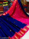 Navy Blue Pink Soft Cotton Silk Ocean Blush Essence Saree For Women