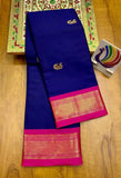 Navy Blue Pink Soft Cotton Silk Ocean Blush Essence Saree For Women