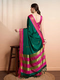 Green Pink Soft Cotton Silk Emerald Rose Touch Saree For Women