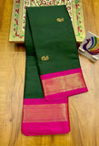 Green Pink Soft Cotton Silk Emerald Rose Touch Saree For Women