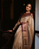 Cream & Brown Soft Cotton Silk Ivory Mocha Dream Saree For Women