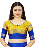 Gold Blue Soft Cotton Silk Sapphire Radiance Saree For Women