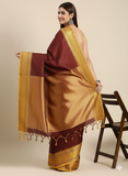 Maroon & Yellow Soft Cotton Silk Regal Charm Saree For Women