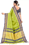 Lemon Green & Navy Blue Soft Cotton Silk Ocean Spark Saree For Women