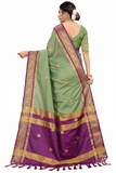 Sage Green & Purple Soft Cotton Silk Orchid Whisper Saree For Women