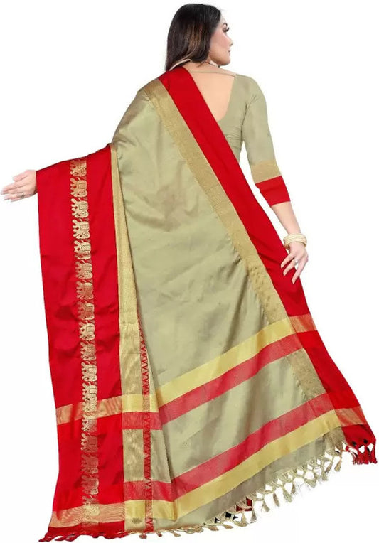 Tusar Red Soft Cotton Silk Crimson Elegance Saree For Women