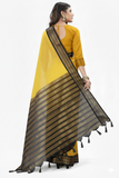 Gold Black Soft Cotton Silk Gilded Onyx Essence Saree For Women
