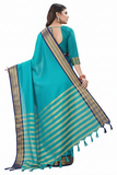 Cyan Blue Soft Cotton Silk Azure Mist Serenity Saree For Women