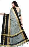 Grey & Black  Soft Cotton Silk Emerald Bloom Saree For Women